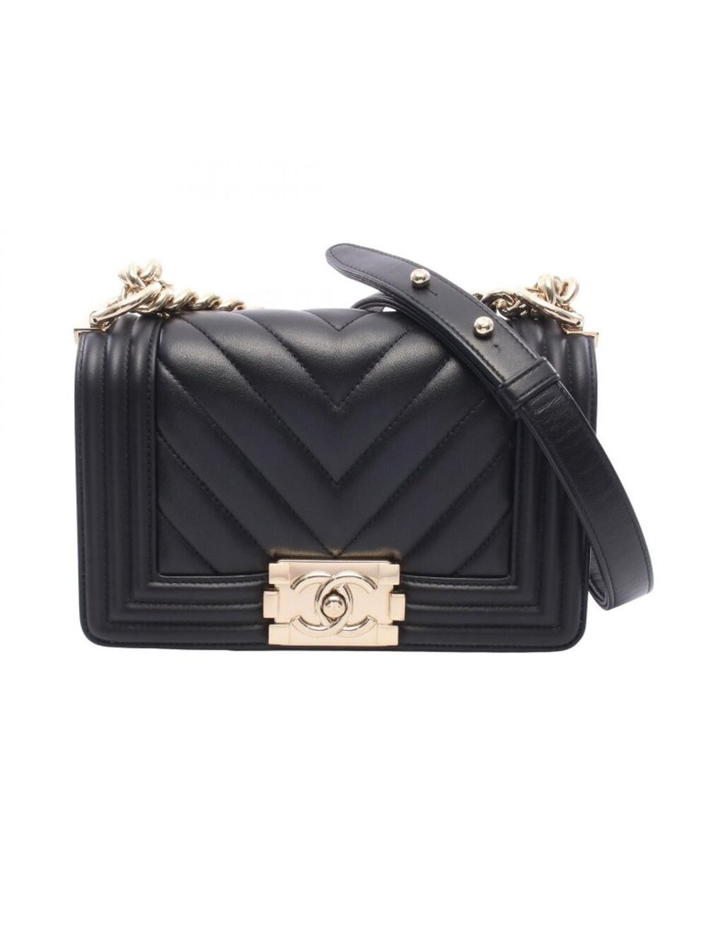 Chanel Shoulder Bag Boy Small Black Lambskin Chevron Chain